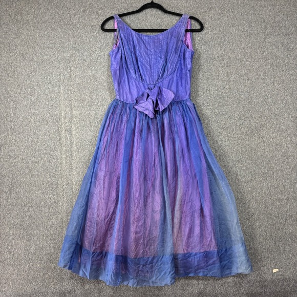 Unbranded Dresses & Skirts - Vintage 50s Iridescent Purple Blue Organza Fit Flare Dress Bow Back Mid Century